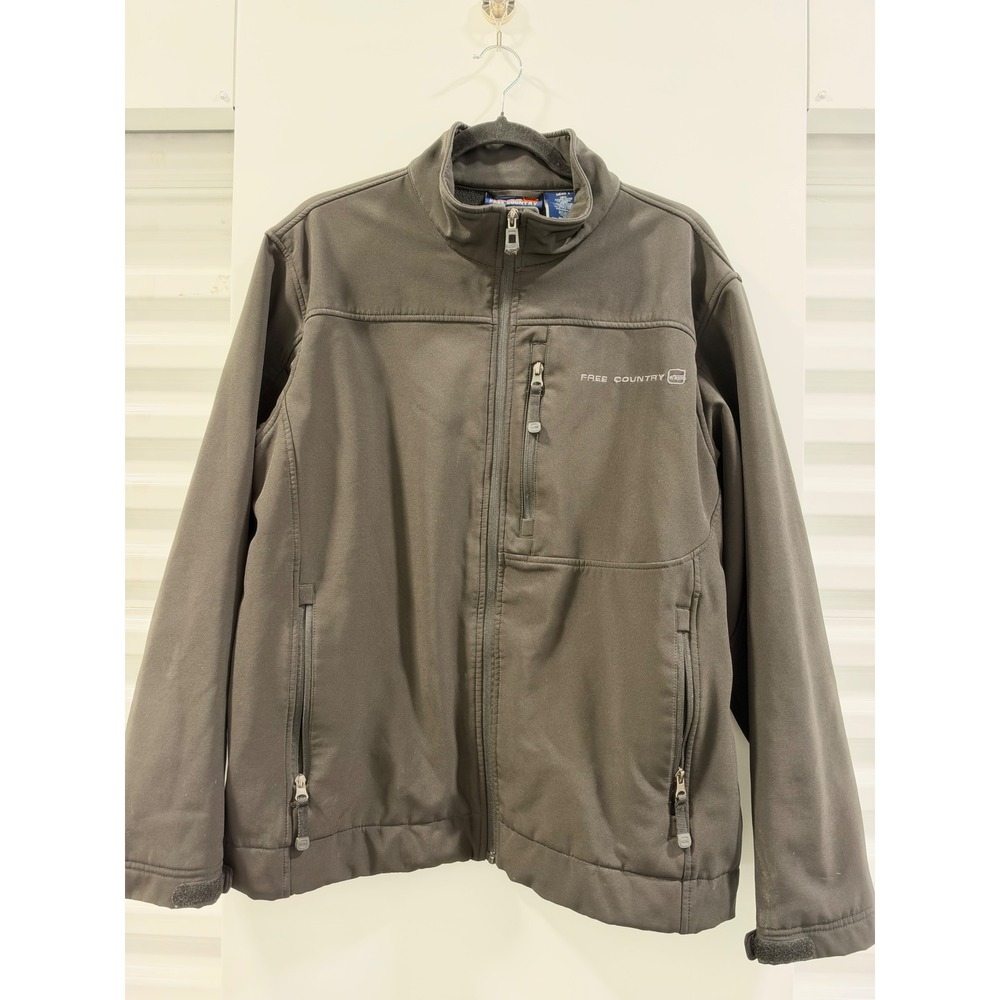Free Country Mens Large Softshell Jacket Full Zip Fleece Lined Charcoal Gray